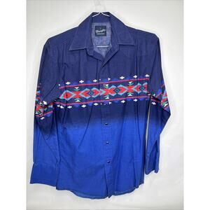 Wrangler Western Pearl Snap Vintage Cowboy Aztec Long Sleeve Men's Small